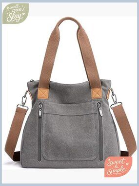 Canvas Tote Work Shoulder Crossbody Bag Vintage Multi-pocket Handbags